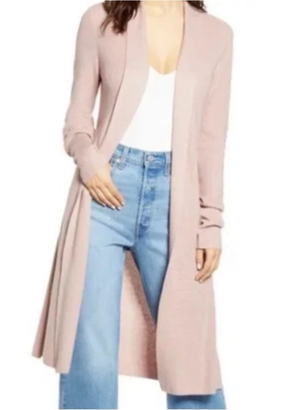 Leith Longline Boho Pastel Rose Pink Long Cardigan Sweater Size Medium